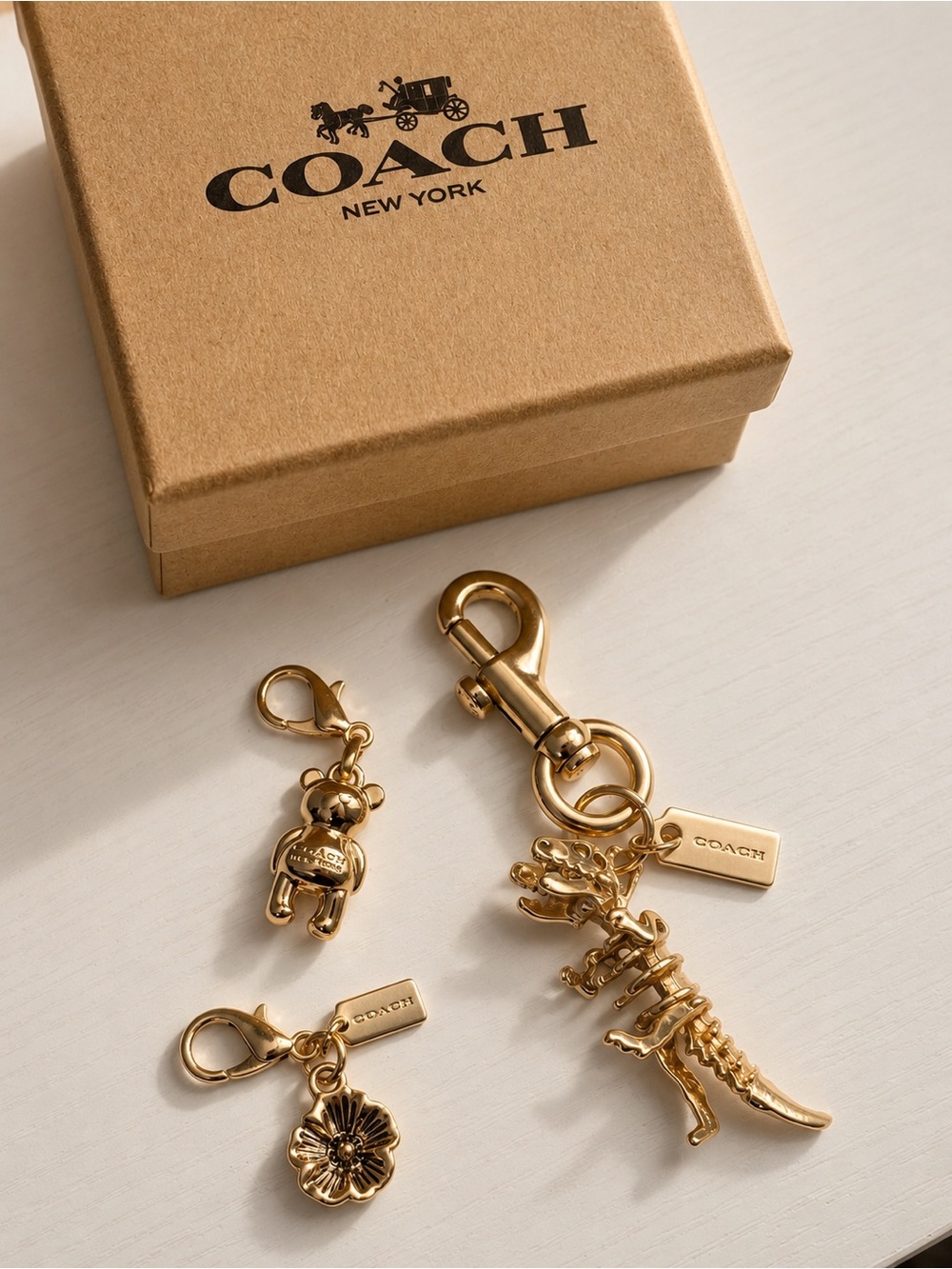 Lot of Authentic Repurposed Coach Charms Keychains + Box